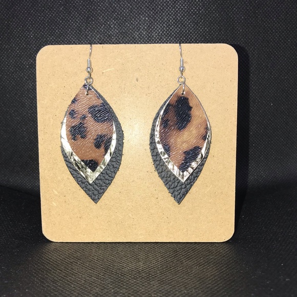 Genuine and Faux Leather Earrings - Picture 2 of 3